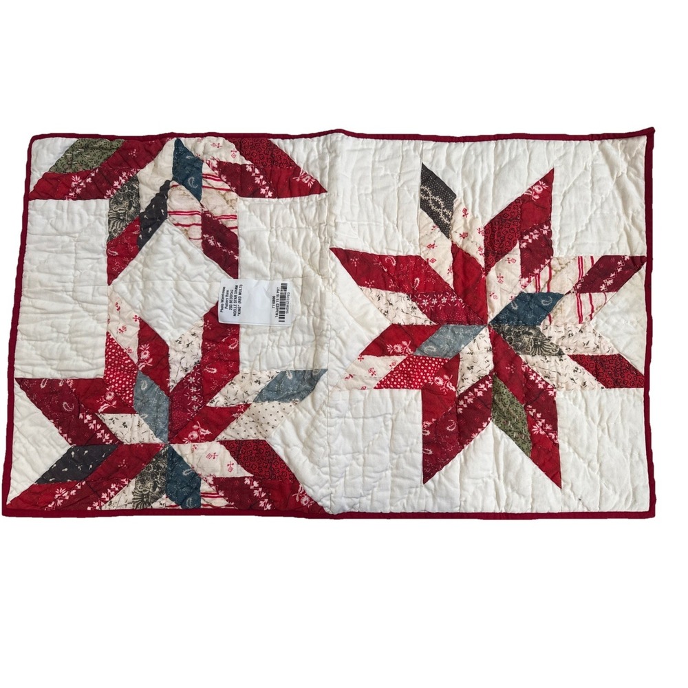 Pottery Barn Noelle Star Sham King Quilted Red Multi Pillow Sample 20x34